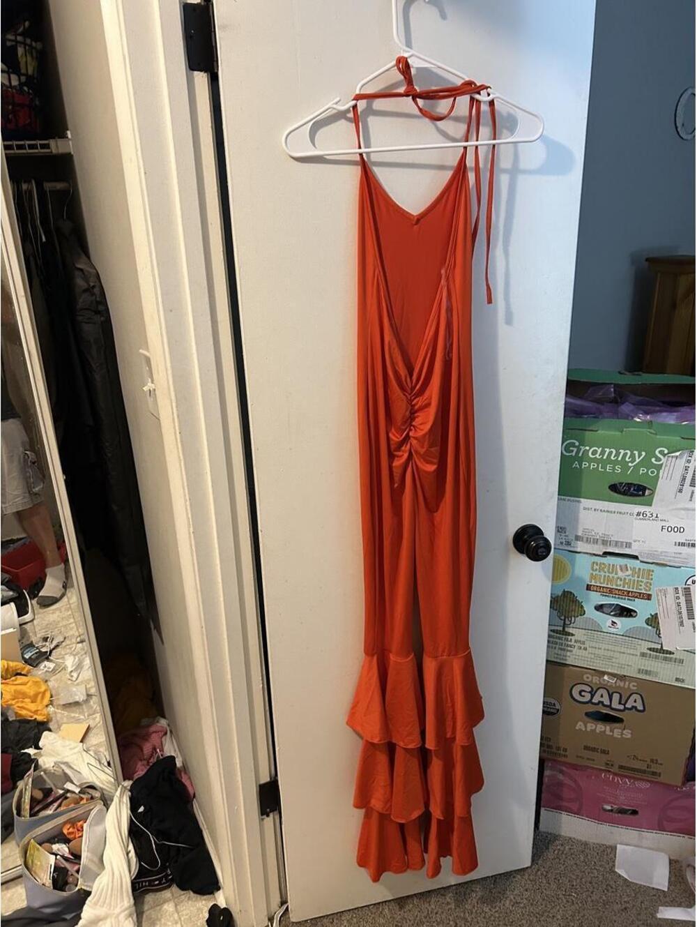 Orange Ruffle-Hem Jumpsuit - Picture 5 of 7